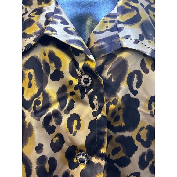 NWT St. John Leopard Print Silk Jacket Brown 10 - Picture 6 of 8